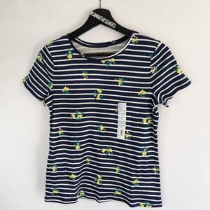 Croft and Barrow Navy and White Stripe Floral The Classic Tee Sz PXS